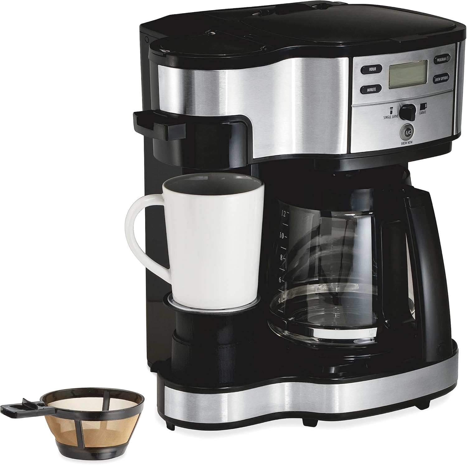 Hamilton Beach FlexBrew & 2-Way Programmable 12c Coffee Makers, Single Serve & 12 Cup, Compatible with K-Cup Pods or Grounds, Fast Brewing (49902, 49980R)