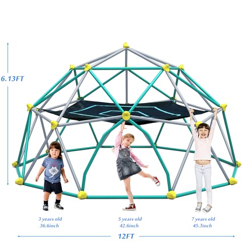 13ft Geometric Dome Climber Play Center, Kids Climbing Dome Tower with Hammock, Rust & UV Resistant Steel Supporting 1000 LBS (Green, 12FT)