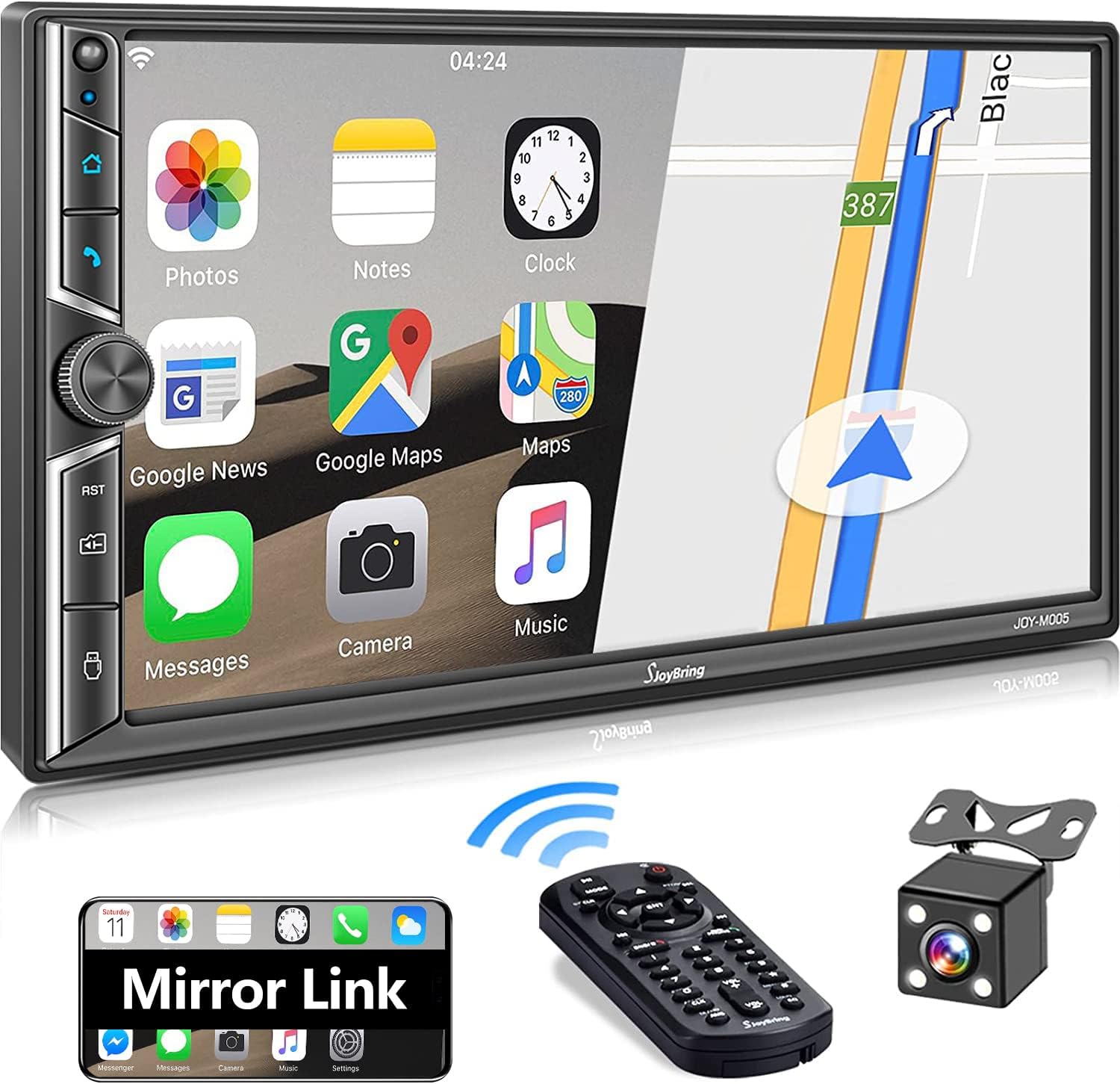 Double Din Car Stereo with Bluetooth 5.1, Mirror Link for Android/iOS Phones, 7 Inch Touchscreen Car Entertainment Multimedia System, HD Backup Camera, Steering Wheel Control/USB/TF/FM/AM
