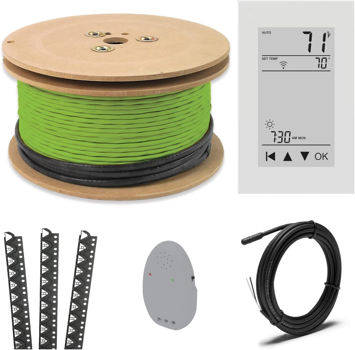Warmall Electric Radiant Floor Heating Cable System 240V with Wi-Fi GFCI Floor Sensing Thermostat (183 Sq.Ft.)