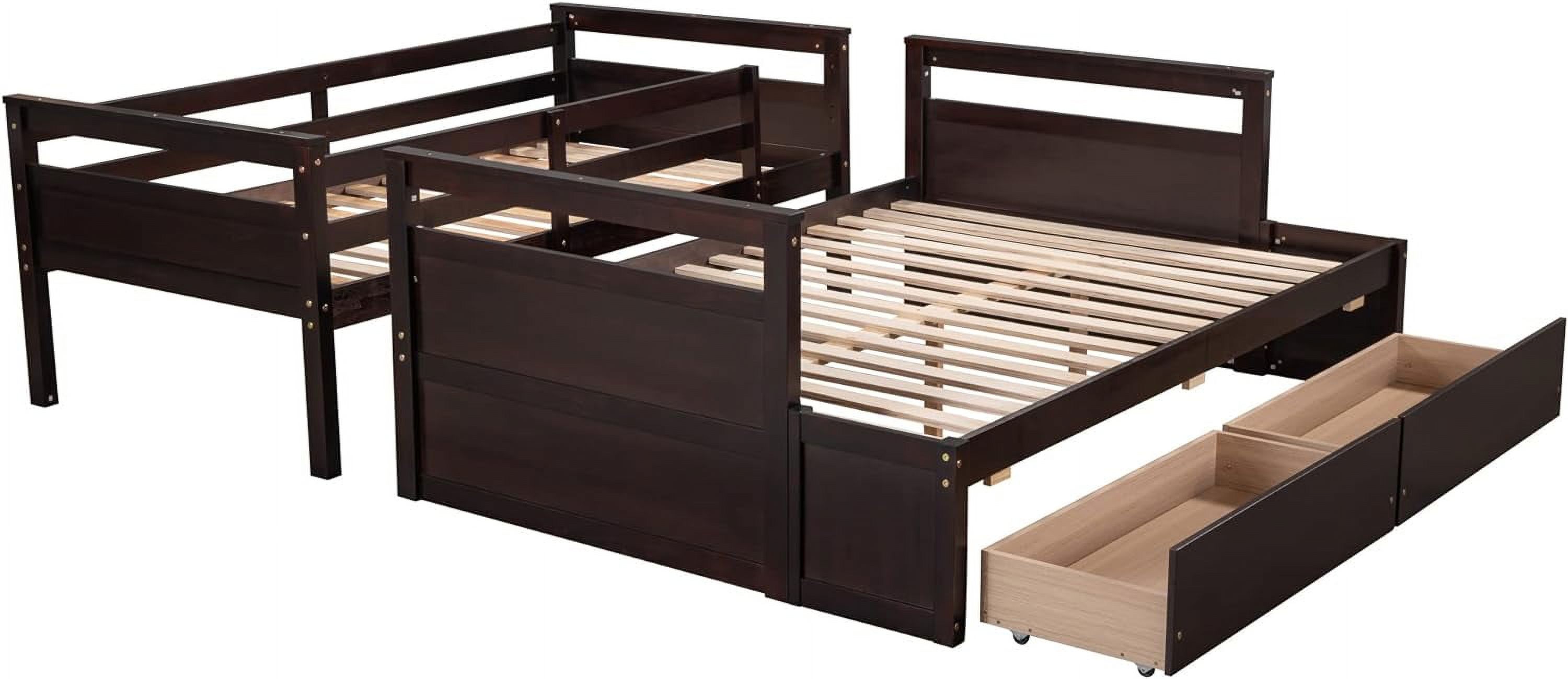 Over Full Bunk Bed With Storage, Wood Bunk Bed Frame With Two Drawer, Safety Guardrail, Ladder, Can Convertible To 2 Separated Beds For Kids, Teens, Adults ( Over Full, Espresso)