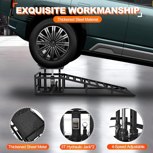 2 Pack Hydraulic Car Ramps, 11050LBS 5T Car Ramp High Lift 9"-14.2", Heavy Duty Steel Car Lift Ramp, Automotive Truck Service Ramps for Oil Changes Support Jack for Maintenance, Black