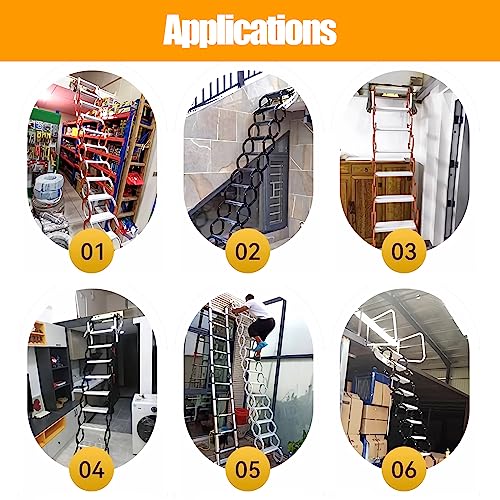 TECHTONGDA Folding Loft Ladder, 9.8 ft Wall Mounted Telescopic Folding Attic Ladder, Al-Mg Alloy Pull Down Attic Stairs with Adjustable Height, 660LB Load Capacity, Ideal for Narrow Wall Installation