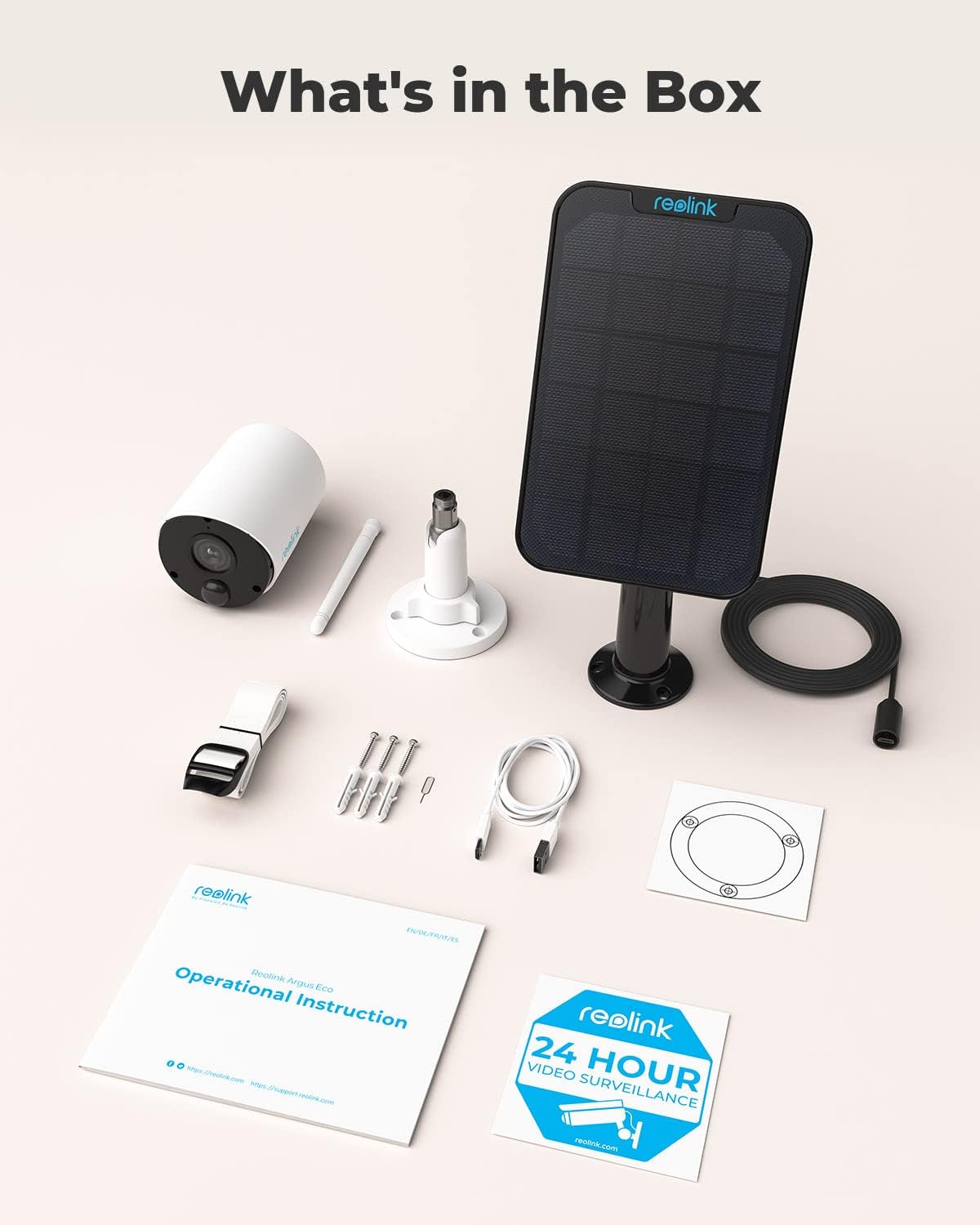 Solar WiFi Camera Security Outdoor, 100% Wire-Free, Wireless Battery Powered, 1080p, 2-Way Talk, Night Vision, PIR Motion Detection, Works with Alexa, REOLINK Argus Eco with Solar Panel