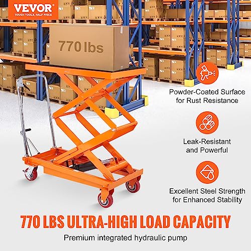 VEVOR Electric Lift Table, 330 lbs Capacity Single Scissor Lift Table, 8-28 in Height Adjustable Lifting Platform, Coffee Table Lift with 4 Wheels, for Material Handling and Transportation, Black