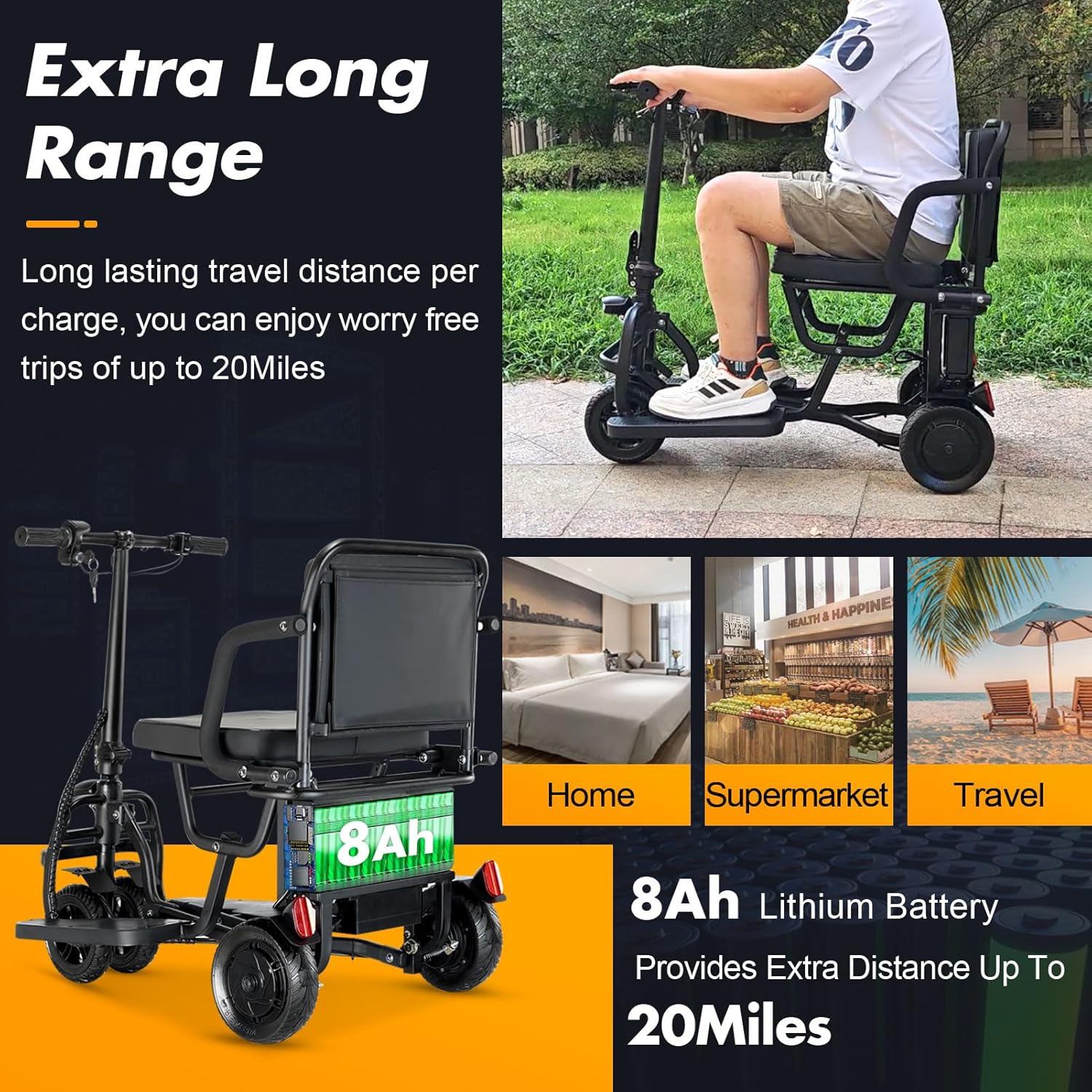 Folding Mobility Scooters for Adults, Dual Front Wheels, Airline Approved, Ultra Lightweight Folding Scooter, 20 Miles Electric Scooter with Seat for Adults