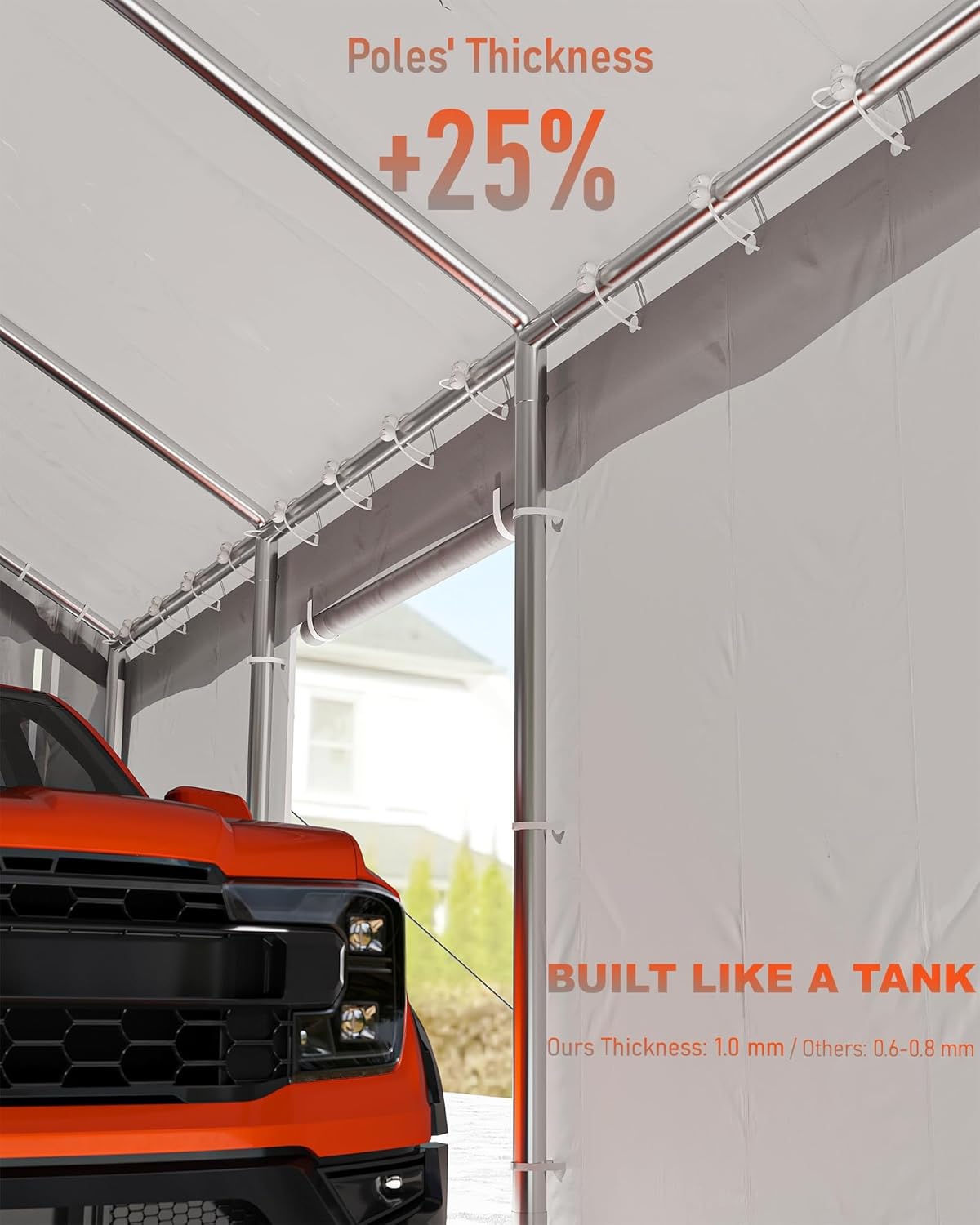 Carport 13'x20' Heavy Duty Portable Garage, 1.0 mm Steel Poles & 180 g PE Waterproof Canopy, with Front & Rear Doors and 2 Side Doors, for Pickup Truck, and Boat, Silver Gray