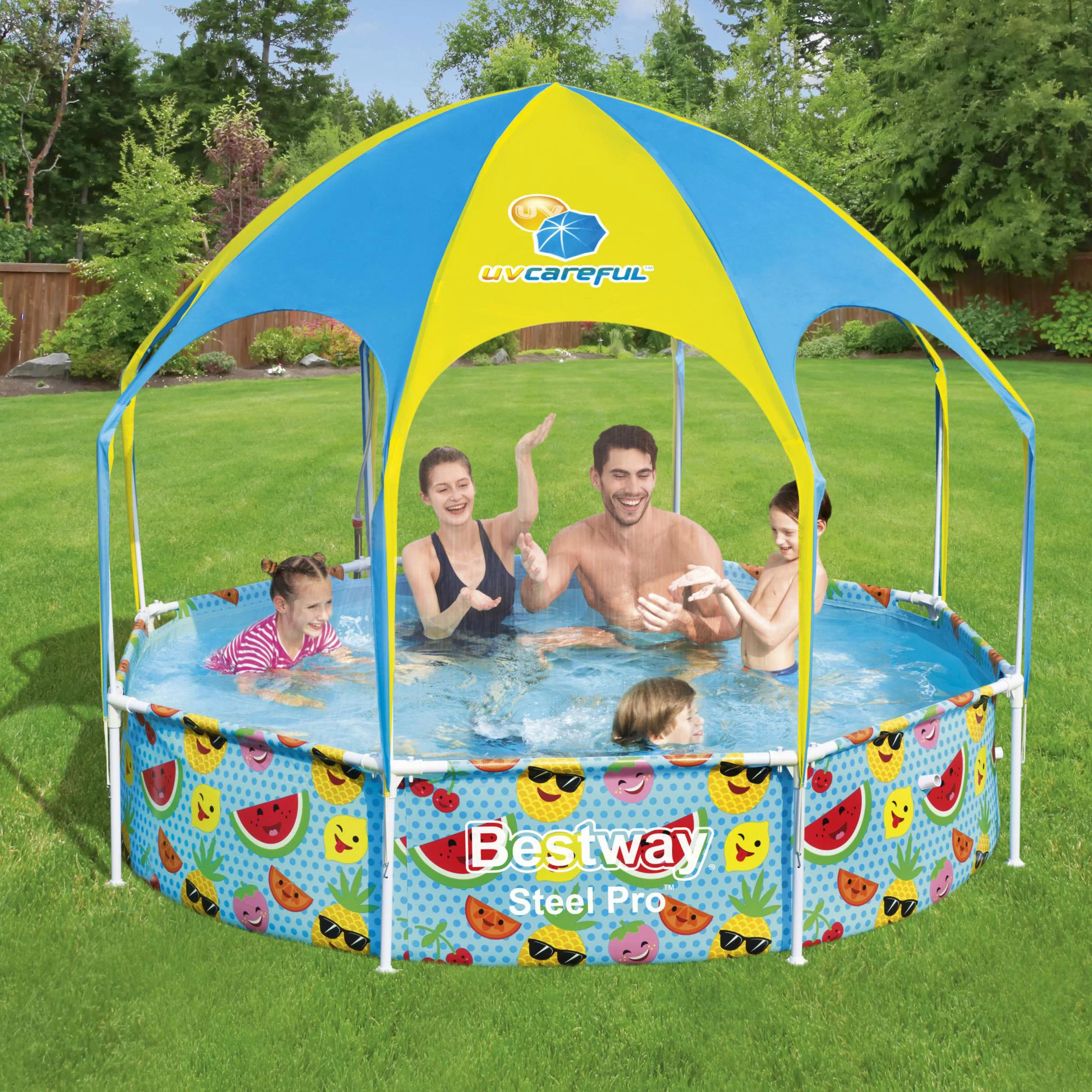 Bestway 8' x 20" Above Ground Round Swimming Pool with Shaded Canopy, Fruit
