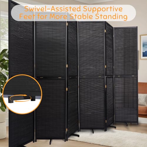 Bamboo Room Divider Folding Privacy Screens, Wall Divider for Room Separation, Portable Room Partitions and Dividers, 5.6FT Bamboo Mesh Woven Room Divider Panel (Brown, 4 Panel)