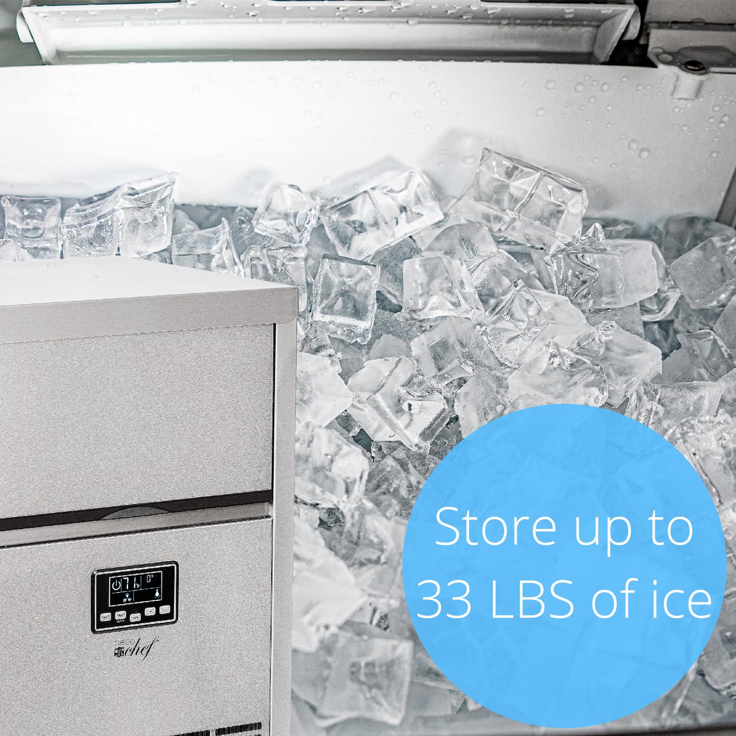 Deco Chef Floor Standing Ice Maker 99lb Every 24 Hours 33lb Storage Capacity Stainless Steel Great for Homes, Basements, Bars, Garages, Pool Houses, Includes Connection Hoses and Ice Scoop