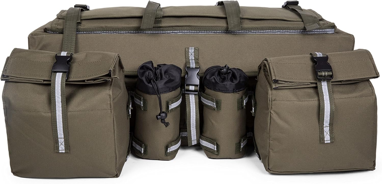 ATV Cargo Bag Rear Rack Gear Bag Made of 600D Waterproof Fabric with Topside Bungee Tie-Down Storage Padded-Bottom Multi-compartment Black