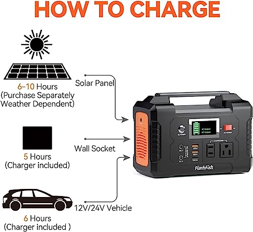 200W Portable Power Station, FlashFish 40800mAh Solar Generator With 110V AC Outlet/2 DC Ports/3 USB Ports, Backup Battery Pack Power Supply for CPAP Outdoor Adventure Load Trip Camping Emergency