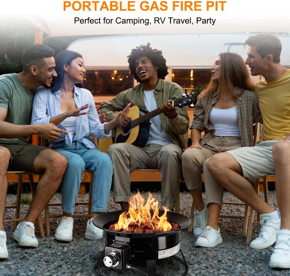 Camplux Portable Propane Gas Fire Pit, FP19AL Outdoor Fire Bowl with Cover and Carry Kit, Auto-Ignition 19 Inch Diameter 52,000 BTU