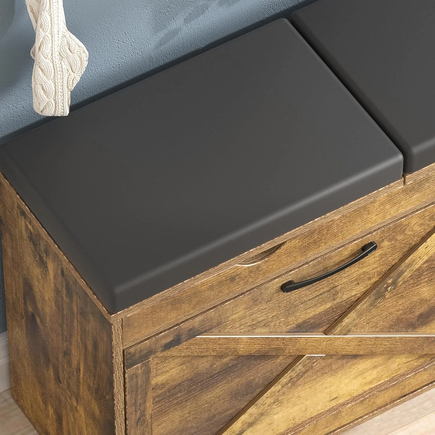 WAGEE Shoe Storage Bench with Flip Drawer, Entryway Bench with 2 Lift Top Storage Boxes, Adjustable Shelf, Narrow Shoe Rack Shoe Cabinet for Entryway Slim, Living Room, Bedroom, Mudroom,Rustic Brown