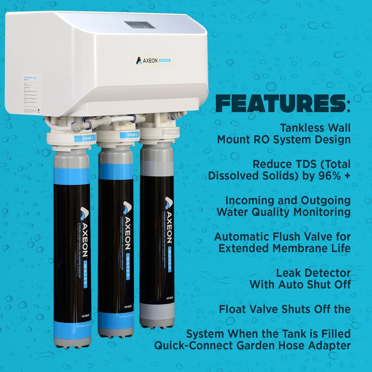 AXEON Water Filtration System, RO 1250, 110V, 50/60HZ 1PH White