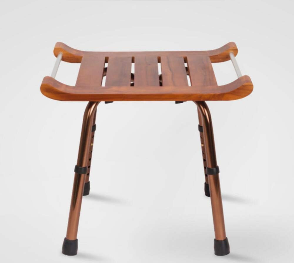 PAGLE Wood Bath Shower Stool Spa Shower Chair with Arm Teak Bath Bench Stool with Non-Slip Feet Adjustable Height Shower Seat Lightweight Bathtub Chair for Elderly Senior Handicap Disable