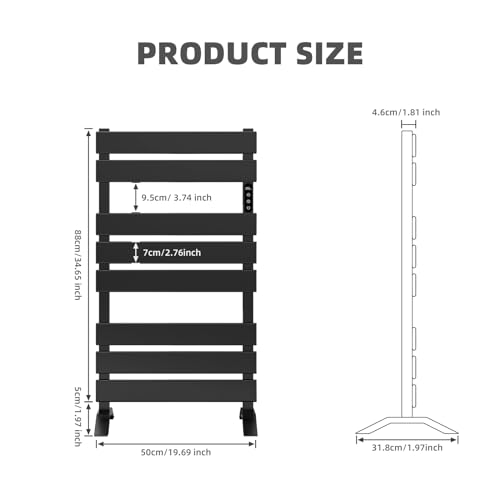 Towel Warmer,Freestanding Towel Warmer Rack for Bathroom - 8 Bars Black Electric Towel Warmer,WiFi Heated Towel Rack with Timer and LED Indicator…