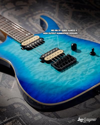 Leo Jaymz Electric Guitar Monsoon Series,Reverse Headstock,Mahogany Body,Roasted Maple Neck,Rosewood Fretboard,Locking Tuners,Rounded End Frets,AlnicoV Pickups,Fixed Bridge (Blue Flame)