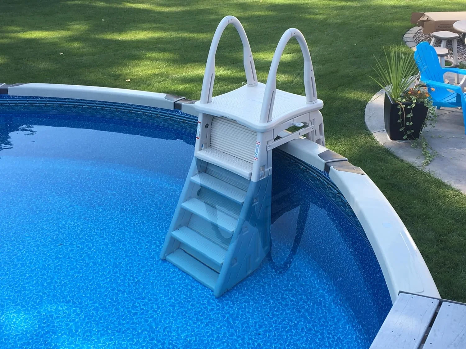 7200 Roll Guard 48" to 56" Adjustable A Frame Safety Ladder for Above Ground Outdoor Patio Swimming Pool Platform Ladder with Step Barrier, Warm Grey…