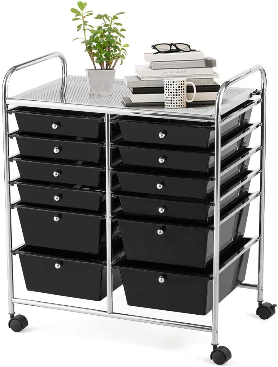 Giantex 12 Drawer Rolling Storage Cart Tools Scrapbook Paper Office School Organizer (Black) Pack of 2