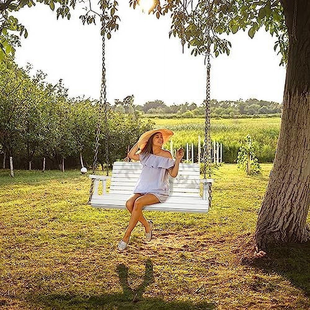 HJNIUNIU Upgraded Patio Wooden Porch Swing for Courtyard &amp; Garden  Heavy Duty 880 LBS Swing Chair Bench with Hanging Chains for Outdoors (5 FT  White)