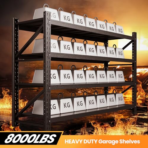 71” W Storage Shelves Heavy Duty, 5000LBS Metal Garage Shelving Units, 4 Tier Storage rack shelf, Steel Industrial Shelving , Adjustable Standing Shelf for Basement/Warehouse 71"W x 24"D x 70"H, Black