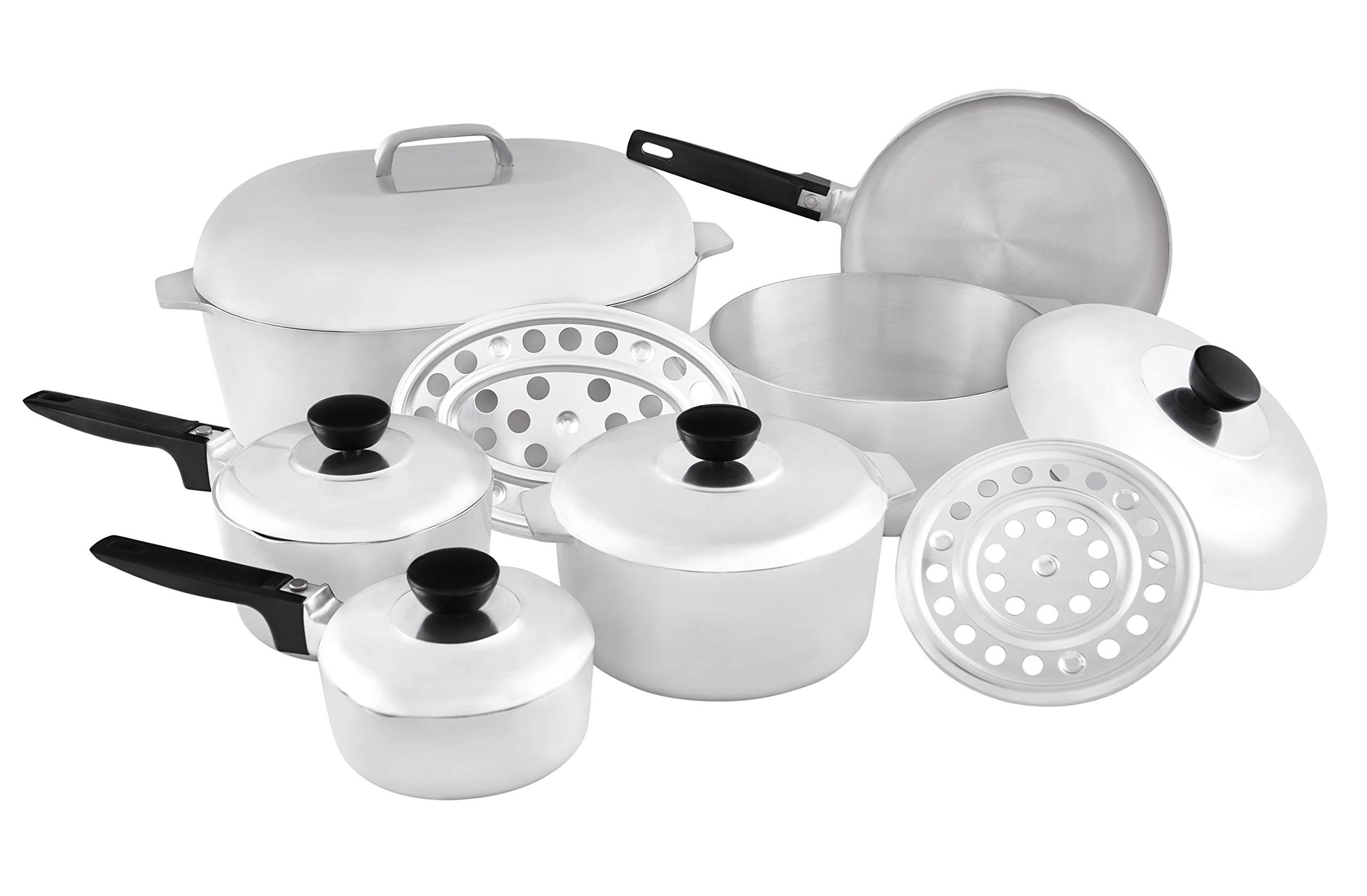 Imusa USA Heavy Duty 13-Piece Cast Aluminum Cajun Cookware Set, Silver