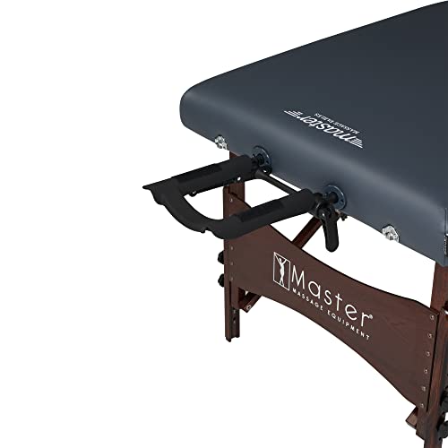 Master Massage Newport Portable Massage Table Package with Denser 2.5" Cushion, Walnut Stained Hardwood, Steel Support Cables, Pillows & Accessories, Black, 30"
