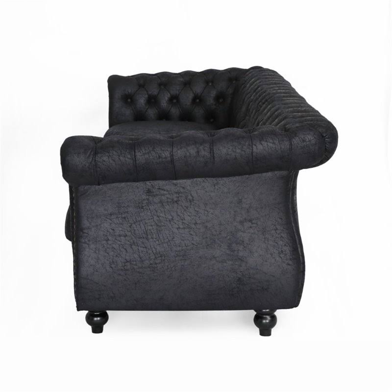 Noble House Somerville Chesterfield Tufted Microfiber Sofa in Black