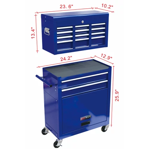 Rolling Tool Chest with Wheels and 8 Drawers, Detachable Large Toolbox Storage Cabinet with Lock,Locking Mechanic Tool Cart for Warehouse, Workshop,Garage,Blue