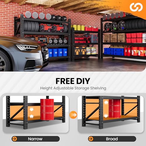 71” W Storage Shelves Heavy Duty, 5000LBS Metal Garage Shelving Units, 4 Tier Storage rack shelf, Steel Industrial Shelving , Adjustable Standing Shelf for Basement/Warehouse 71"W x 24"D x 70"H, Black