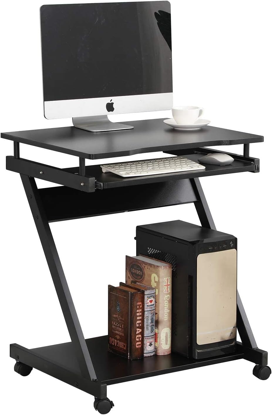 SogesPower Computer Cart Mobile Standing Desk with Keyboard Tray Home Office Workstation for Small Space, Black