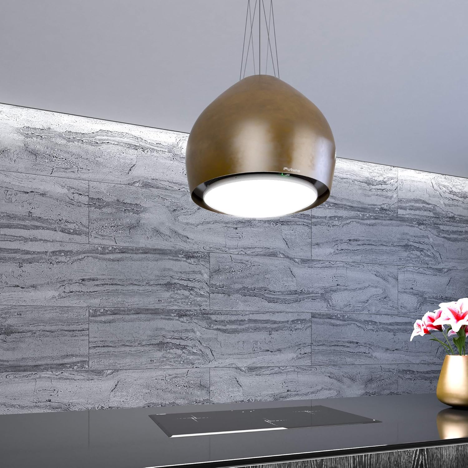 Futuro Futuro Island Mount DUCTLESS ONLY Range Hood 21" 940-CFM | Dome Brass | Painted Steel Vent Hood | Modern Italian Exhaust Hood | LED, Ultra-Quiet with Blower