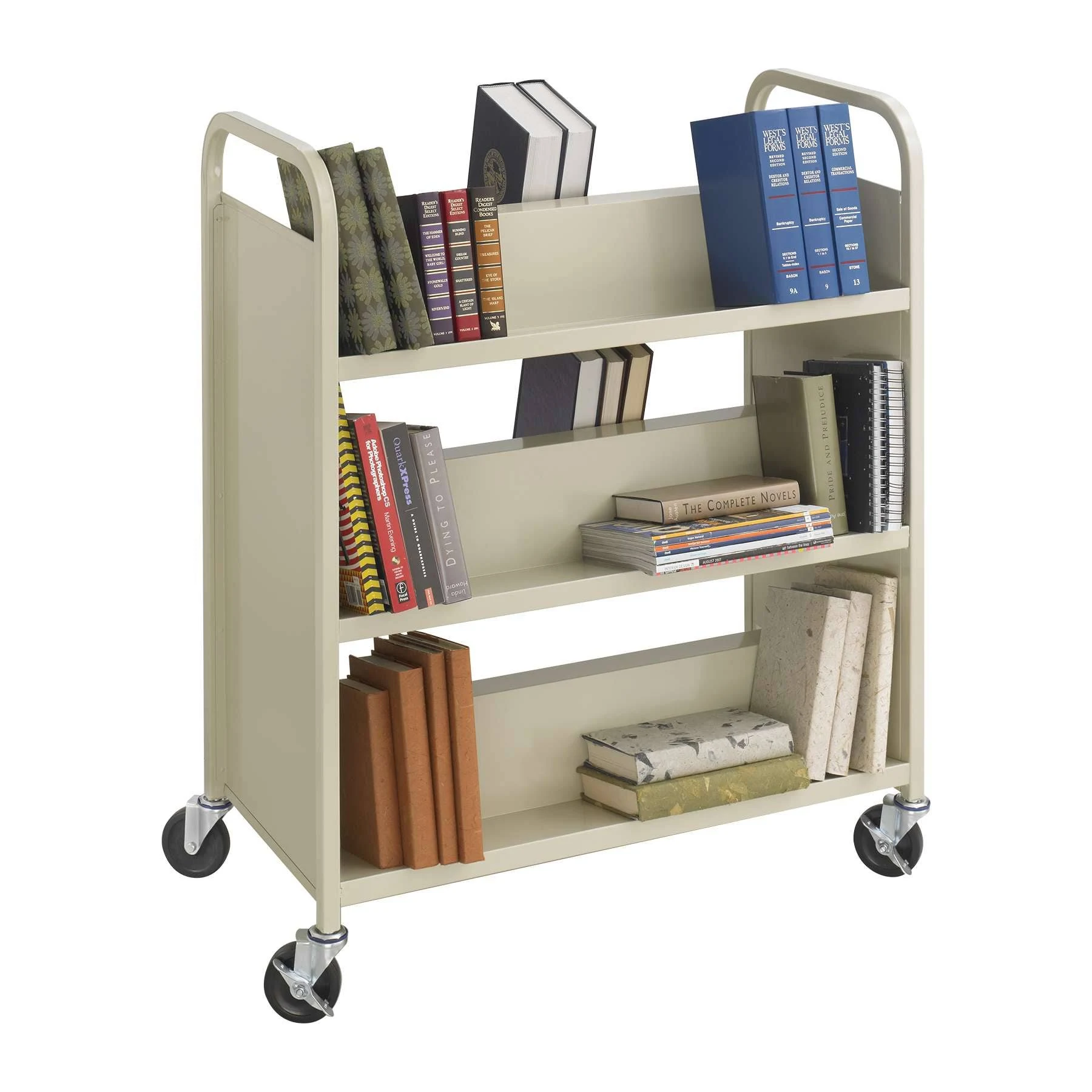 Safco Double-Sided Book Cart - Trolley - 6 shelves - powder-coated steel - sand