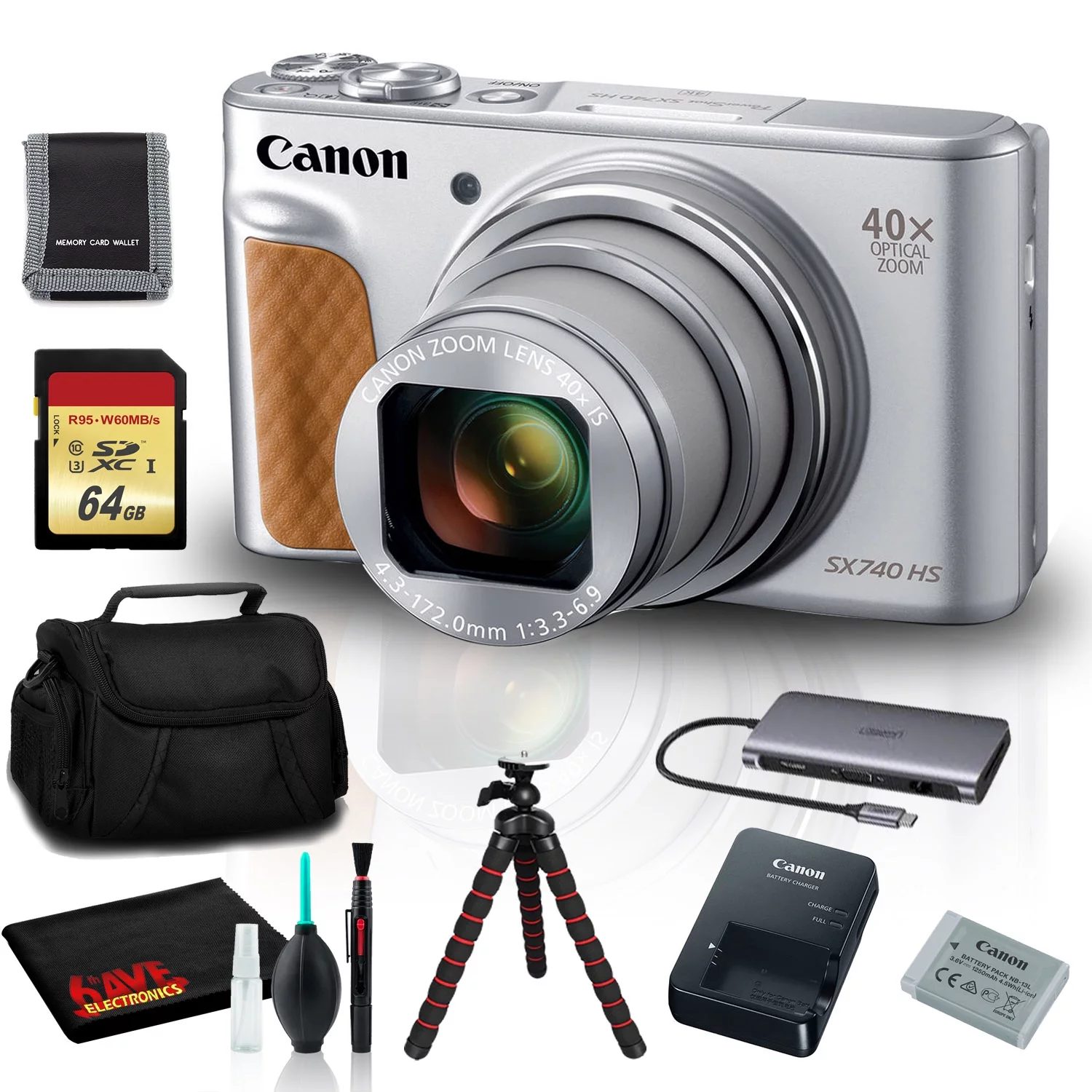 Canon PowerShot SX740 HS Digital Camera (Silver) with 64GB SD, Tripod, and More - Curated Treasures Market