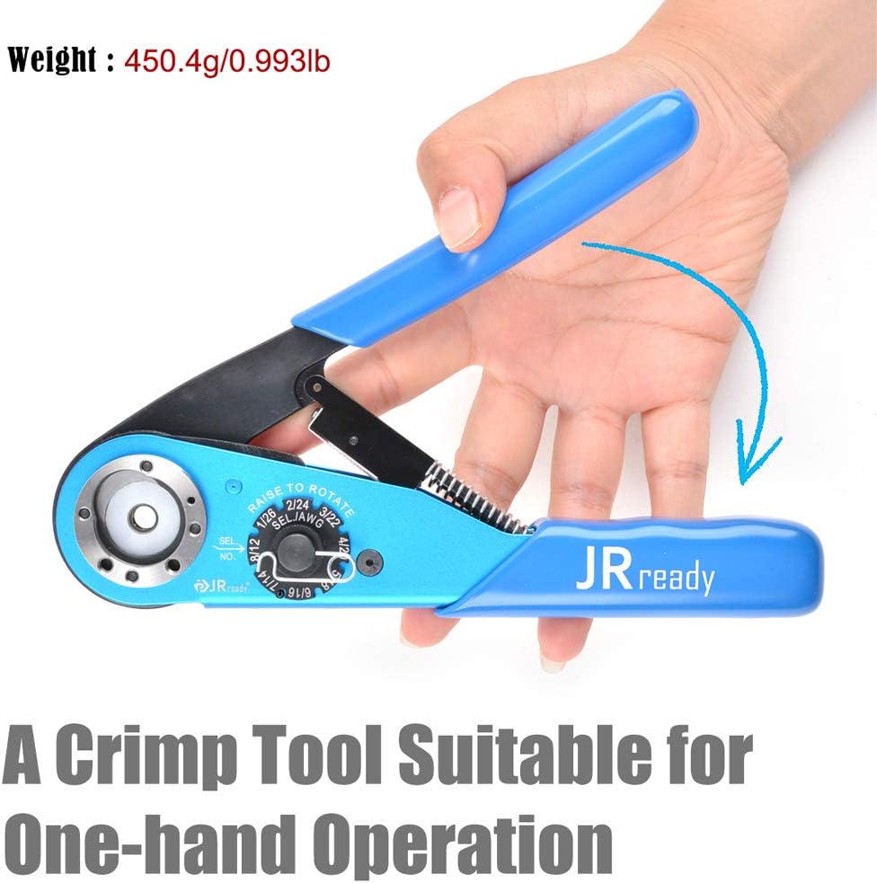 JRready ACT-M201 8 indent crimping tool design according M22520 1 01 for heavy duty circular rectangular electrical connector 38999 26482 etc. wire 12-26 awg 12 16 20 solid barrel contact
