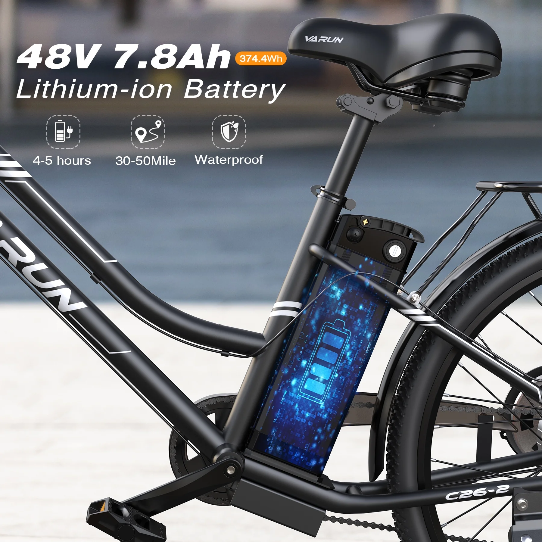 VARUN Fashion 26 -inch Electric Bike -500W Electric Bicycle, With a Range of 40 Miles, Removable Battery, 7 Speed, Maximum Speed of 19.9MPH, Suitable For Commuting Commute