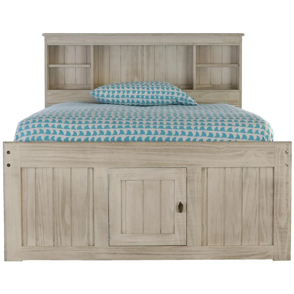 American Furniture Classics OS Home and Office Furniture Model 85221K6-22 Solid Pine Full Captains Bookcase Bed with 6 drawers in Light Ash