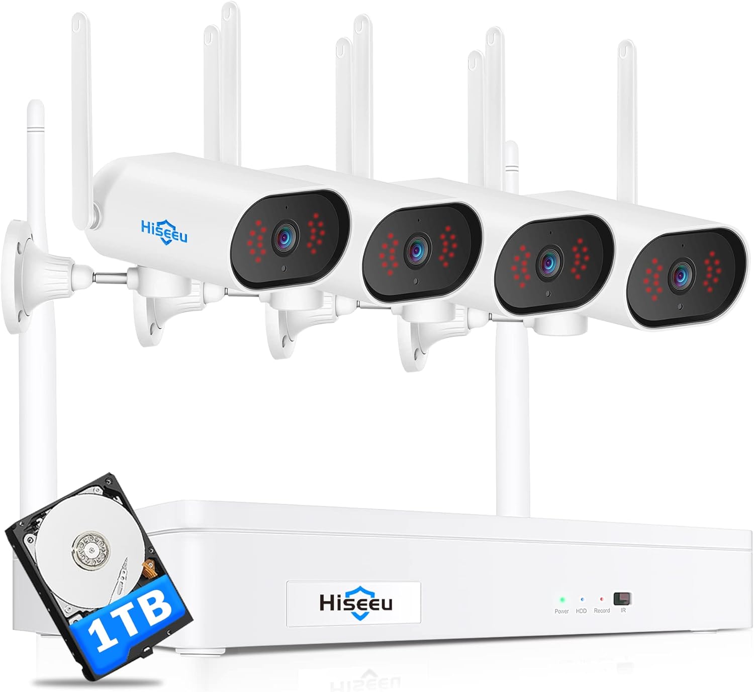 【Expandable 8CH,2K】 Hiseeu 3MP WiFi Security Camera System Outdoor/Indoor,4pcs Pan 180°View Cameras,2-Way Audio,WiFi 8 CH NVR System ,Night Vision,Home WiFi Surveillance Cameras ,1TB Hard Drive…