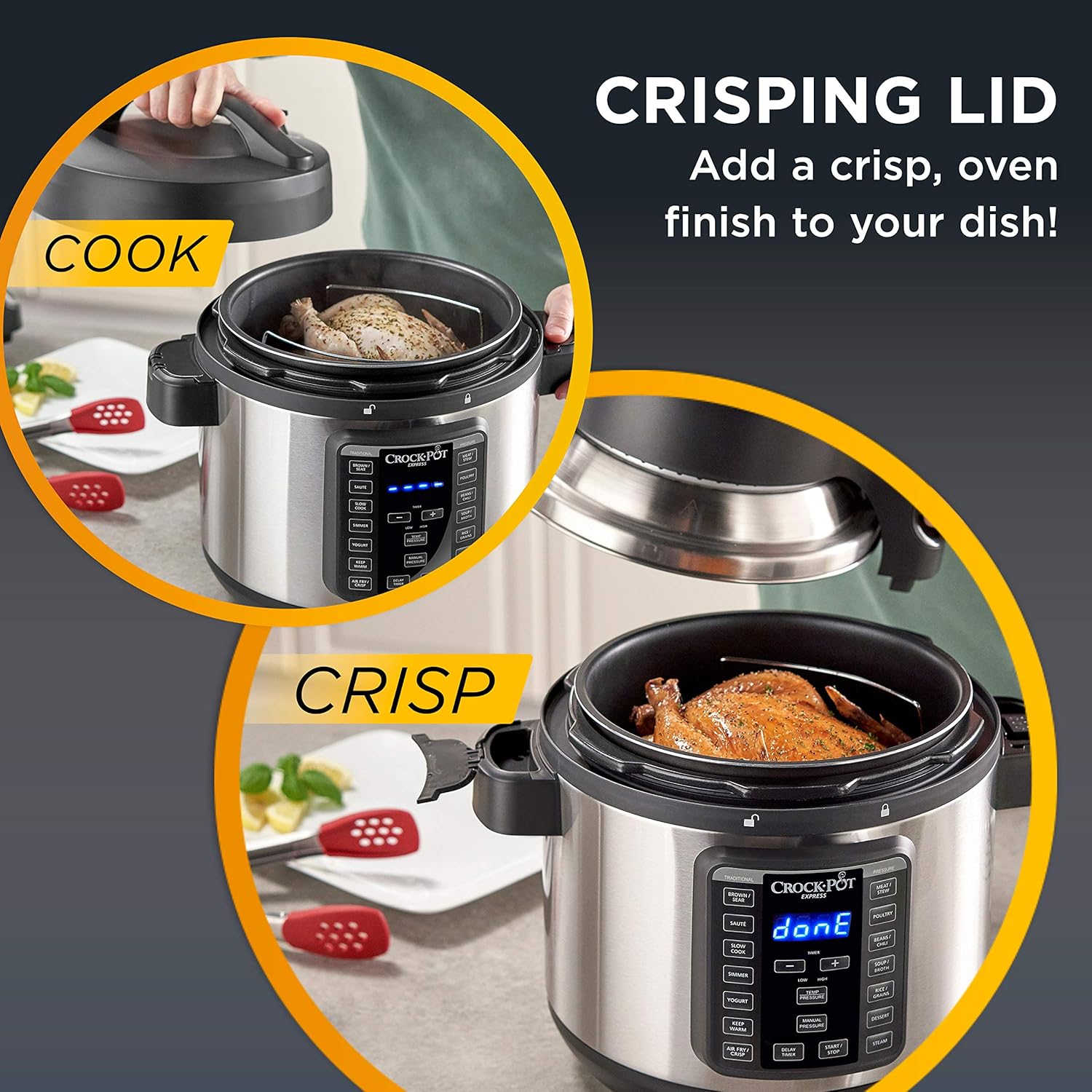 Crock-pot SCCPPA800-V1 Express Crisp 8-Quart Pressure Cooker Includes Air Fryer Lid, Stainless Steel
