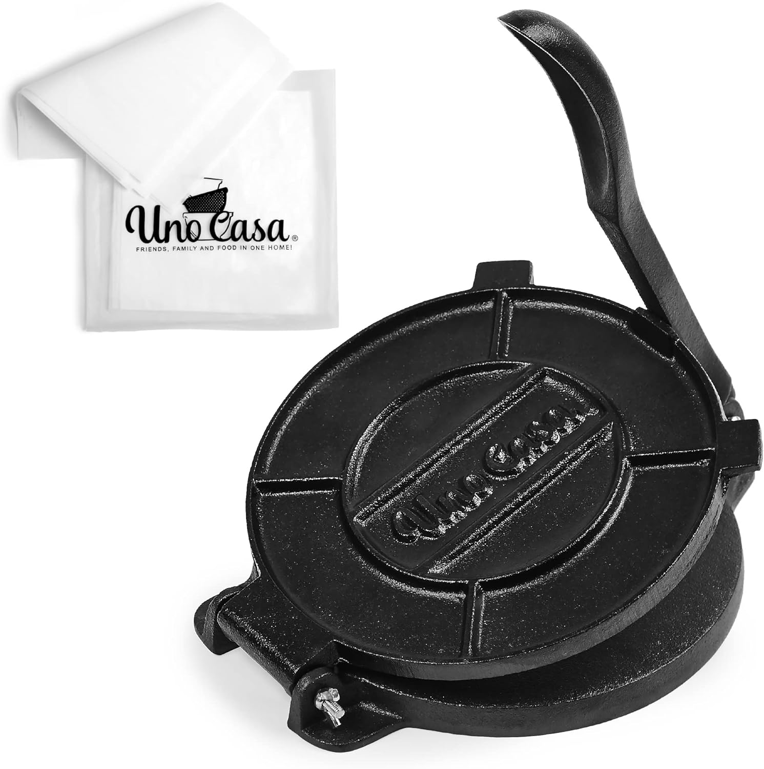 Uno Casa Cast Iron Tortilla Press 8 Inch with Cast Iron Comal Pan - Bundle of Tortilla Pan for Roti, Tawa, Dosa and Pre-Seasoned Tortilla Press Pataconera