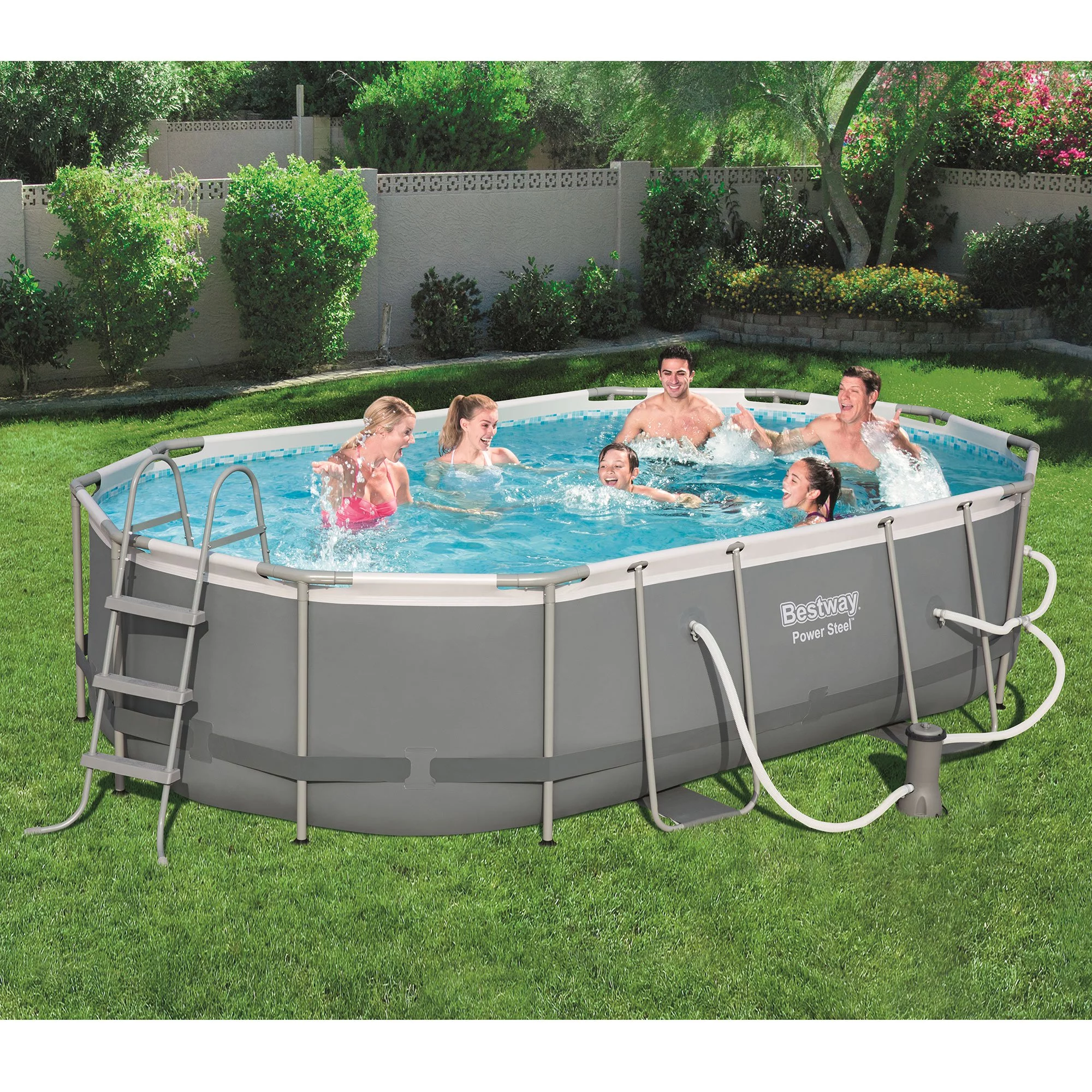 Bestway Power Steel 16x10x3.5 Foot Metal Above Ground Swimming Pool Set w/ Pump