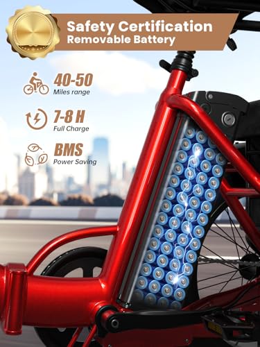 Electric Trike for Adults 960W Peak, 36V 15AH Battery Ebike 50 Miles Range with Large Rear Basket, Electric Trike 20" Fat Tire, Max 25MPH 3 Wheel Folding Electric Tricycle for Adults(Lava)