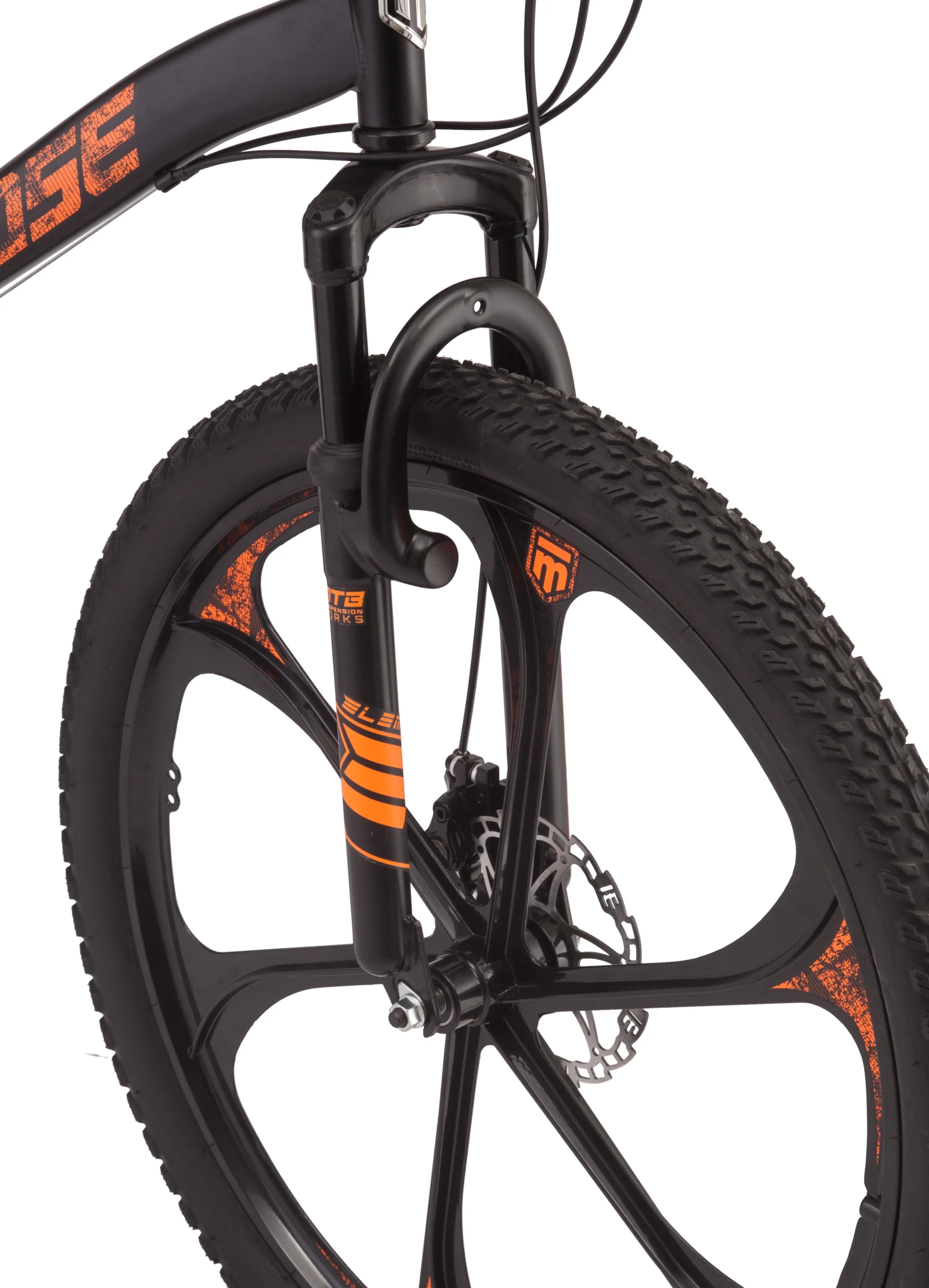 Mongoose Mack Mag Wheel Mountain Bike, 26" Wheels, 21 Speeds Shimano Revo Twist Shifters, Men's Frame, Orange On Black