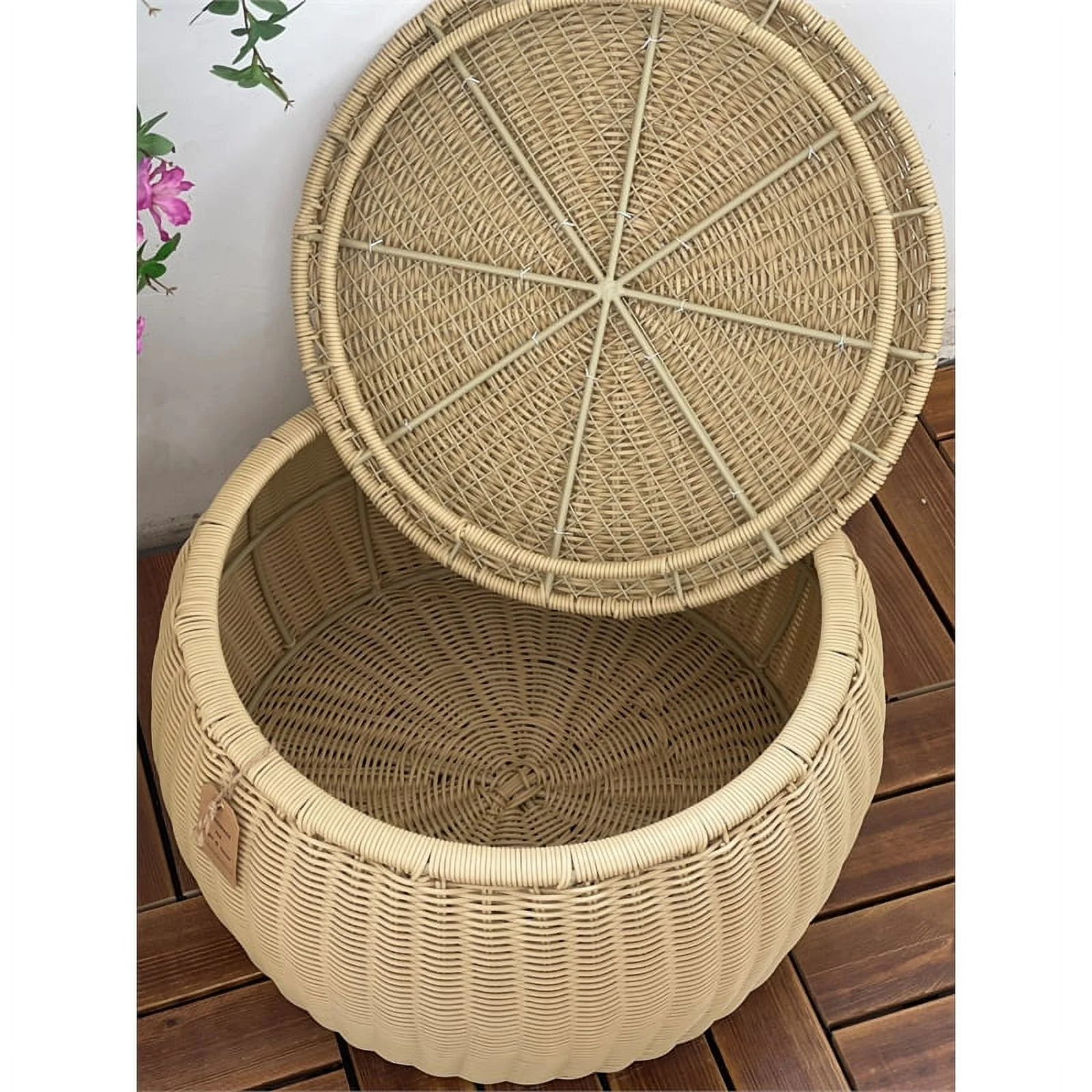 ELE Light & Decor Wicker / Rattan Footstool with Storage Seat in Tan/Beige