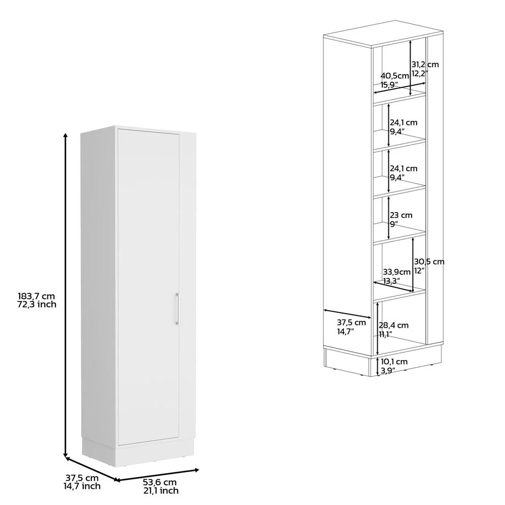 Depot E-Shop DE-MLB8978 14 x 7 in. Fairfield Utility Storage Cabinet with 6-Tier Shelf & Broom Hangers, White