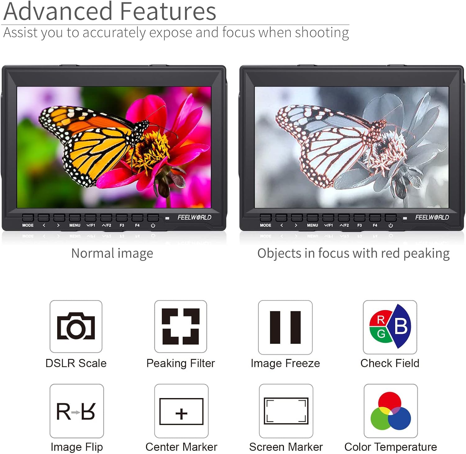 FEELWORLD FW759 7 Inch DSLR Camera Field Monitor HD Video Assist Slim IPS 1280x800 4K HDMI 1080p with Sunshade