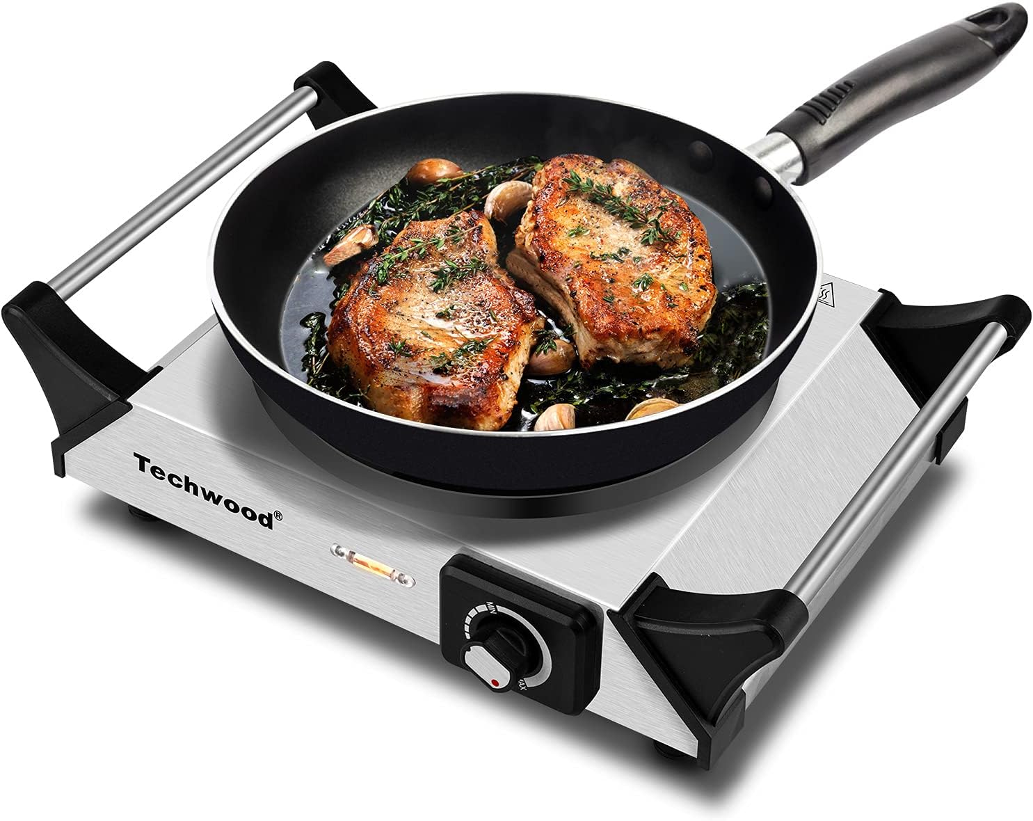 Hot Plate, Techwood Portable Electric Stove for cooking, 1200W Countertop Infrared Single Burner with Handles & 7.5&rdquo; Glass Cooktop for RV/Home/Camp, Compatible for All Cookwares Upgraded Version