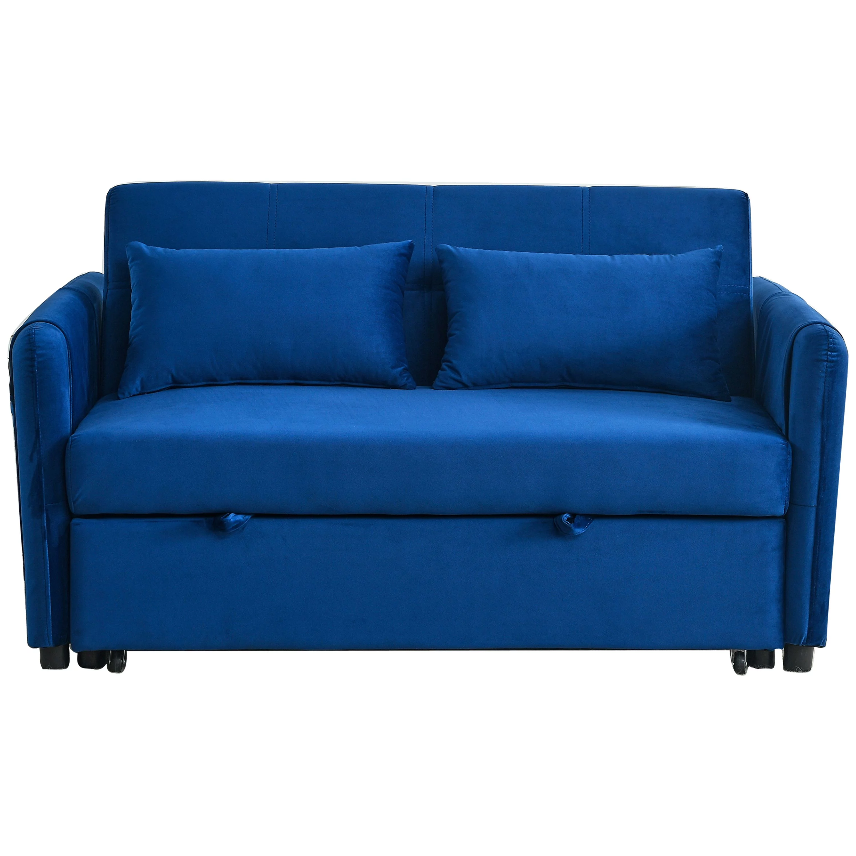Modern Velvet Pull Out Convertible Sleeper Sofa Bed, Folding Loveseat Futon Couch with Adjustable Backrest Lumbar Pillows for Living Room Bedroom Office - Curated Treasures Market