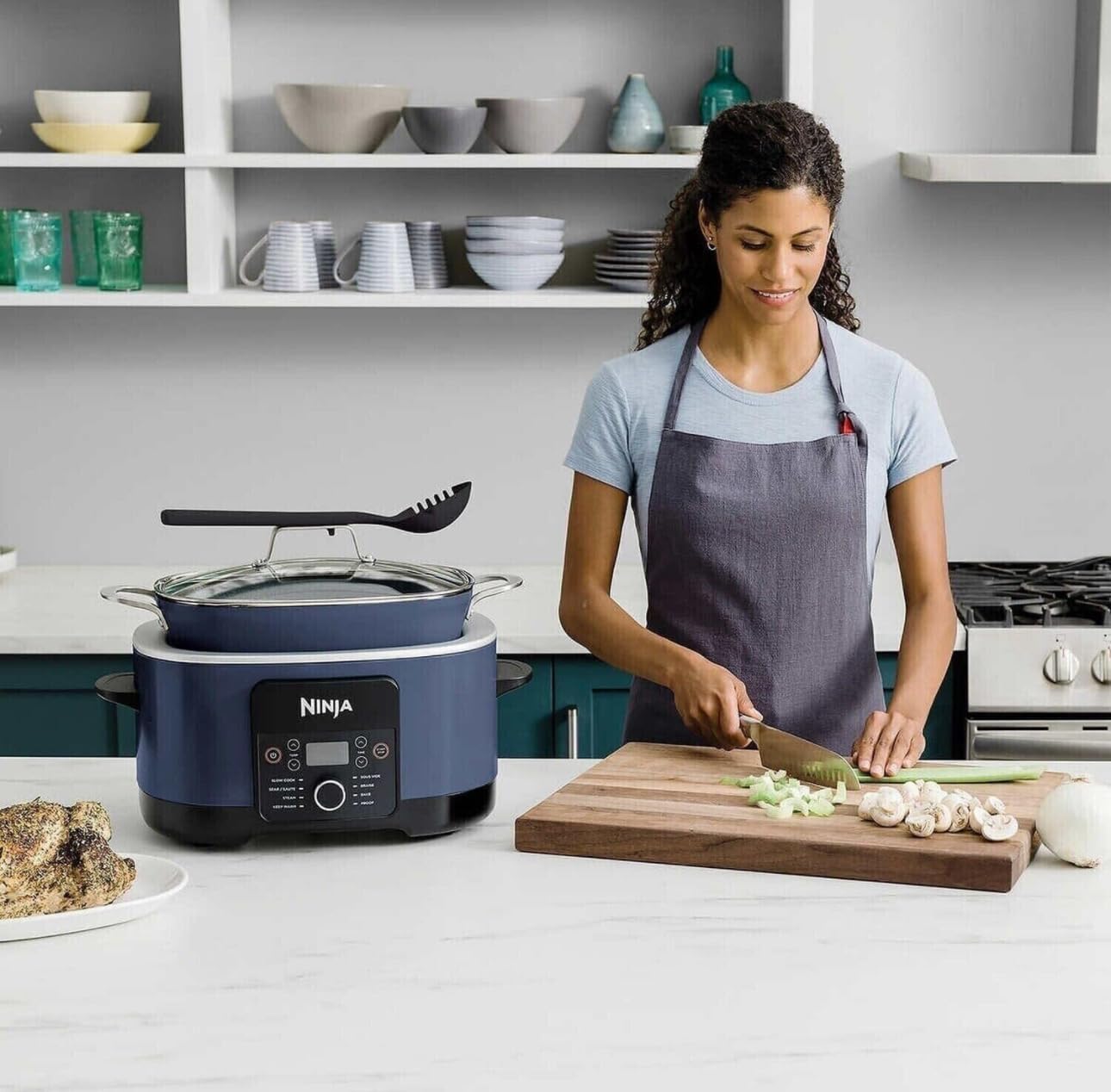 Ninja Foodi PossibleCooker PRO 8.5 Quart Multi-Cooker, with 8-in-1 Slow Cooker, Dutch Oven, Steamer, Glass Lid Integrated Spoon, Nonstick, Oven Safe Pot to 500°F, Navy